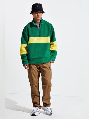Champion Sherpa Quarter-Zip Green Sweatshirt (M)